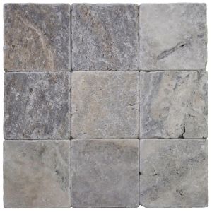 FREE SHIPPING - Silver Travertine 6x6 Tumbled Subway