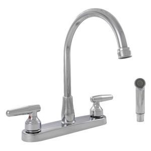 FREE SHIPPING - Double Handle Chrome Kitchen Faucet With Sprayer