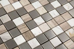 Stainless Steel and Stone 1x1 Honed/Polished Blend Mosaic