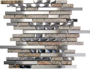 Stainless Steel and Brown Stone Interlocking Blend Mosaic