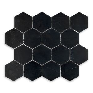 FREE SHIPPING - Negro Marquina 3" Hexagon Honed Mosaic