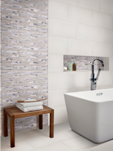 Domino White Glossy Basketweve Mosaic