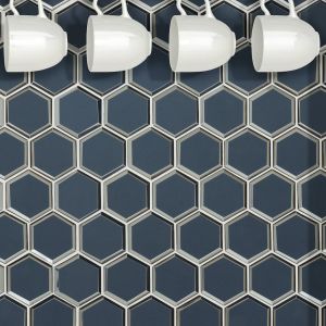 Vague Blue 3" Hexagon Glass Mosaic Tile