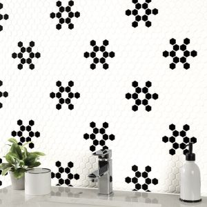 FREE SHIPPING - Adelaide Black & White Petal Matte Porcelain Wall and Floor Mosaic Tile