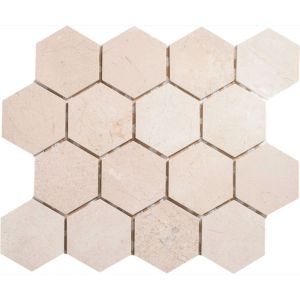 FREE SHIPPING - Crema Marfil 3" Polished Hexagon Mosaic Tile